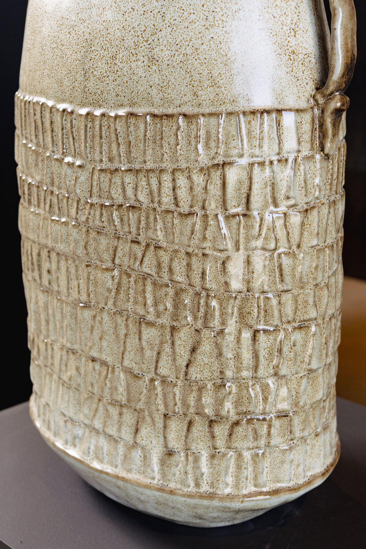 Telise beige ceramic vase, amphora shape with two handles