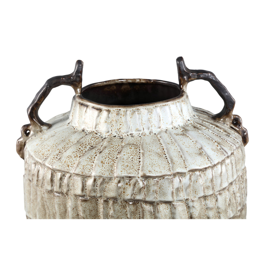 Telise beige ceramic vase, amphora shape with two handles