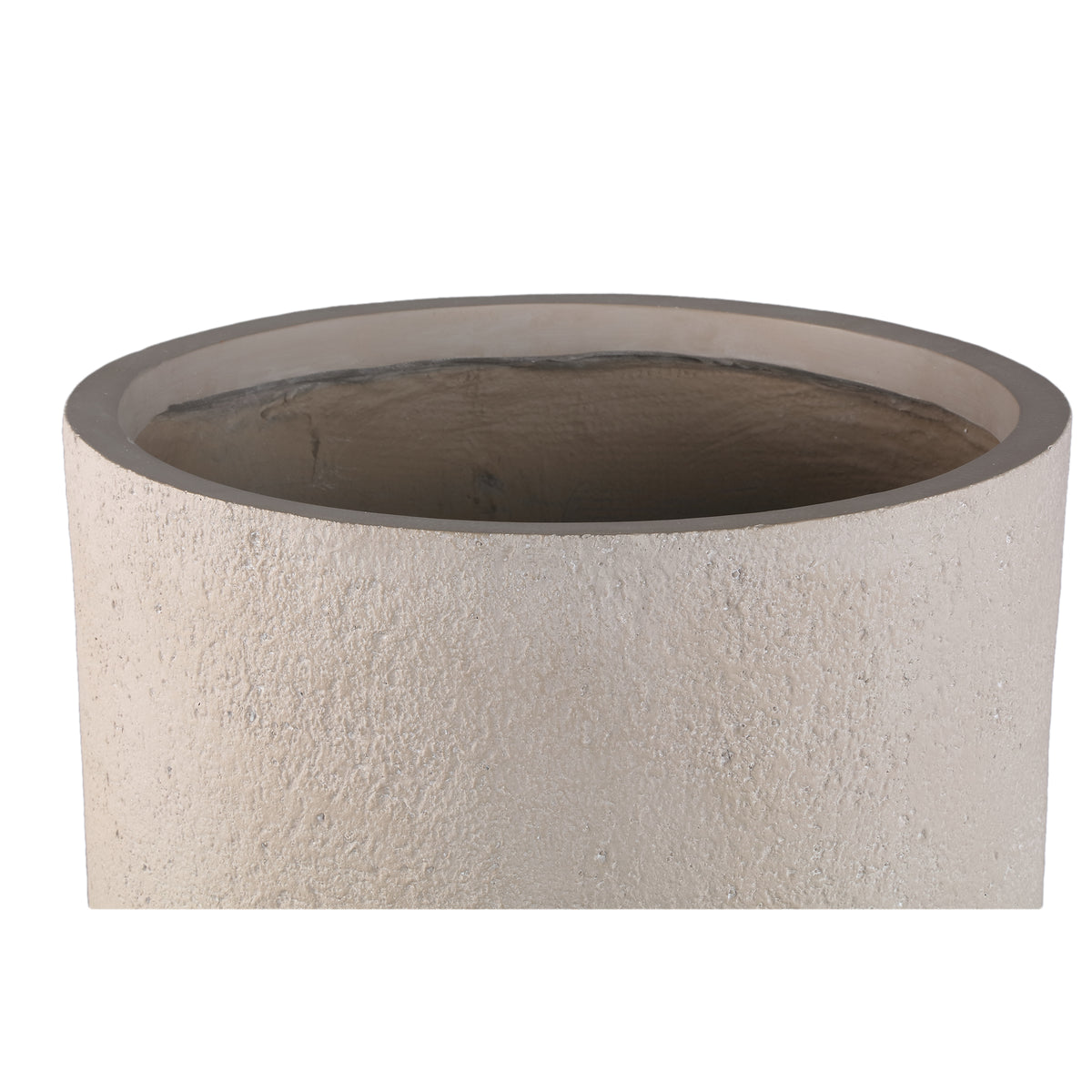 Joelle beige rough-textured round planter, tall