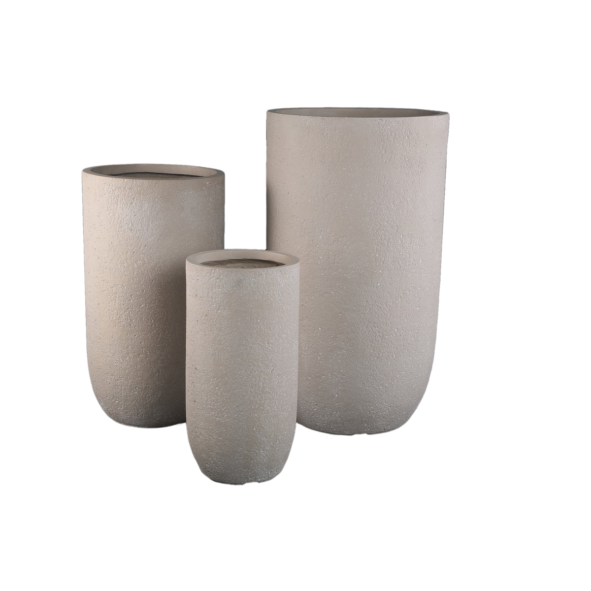 Joelle beige rough-textured round planter, tall