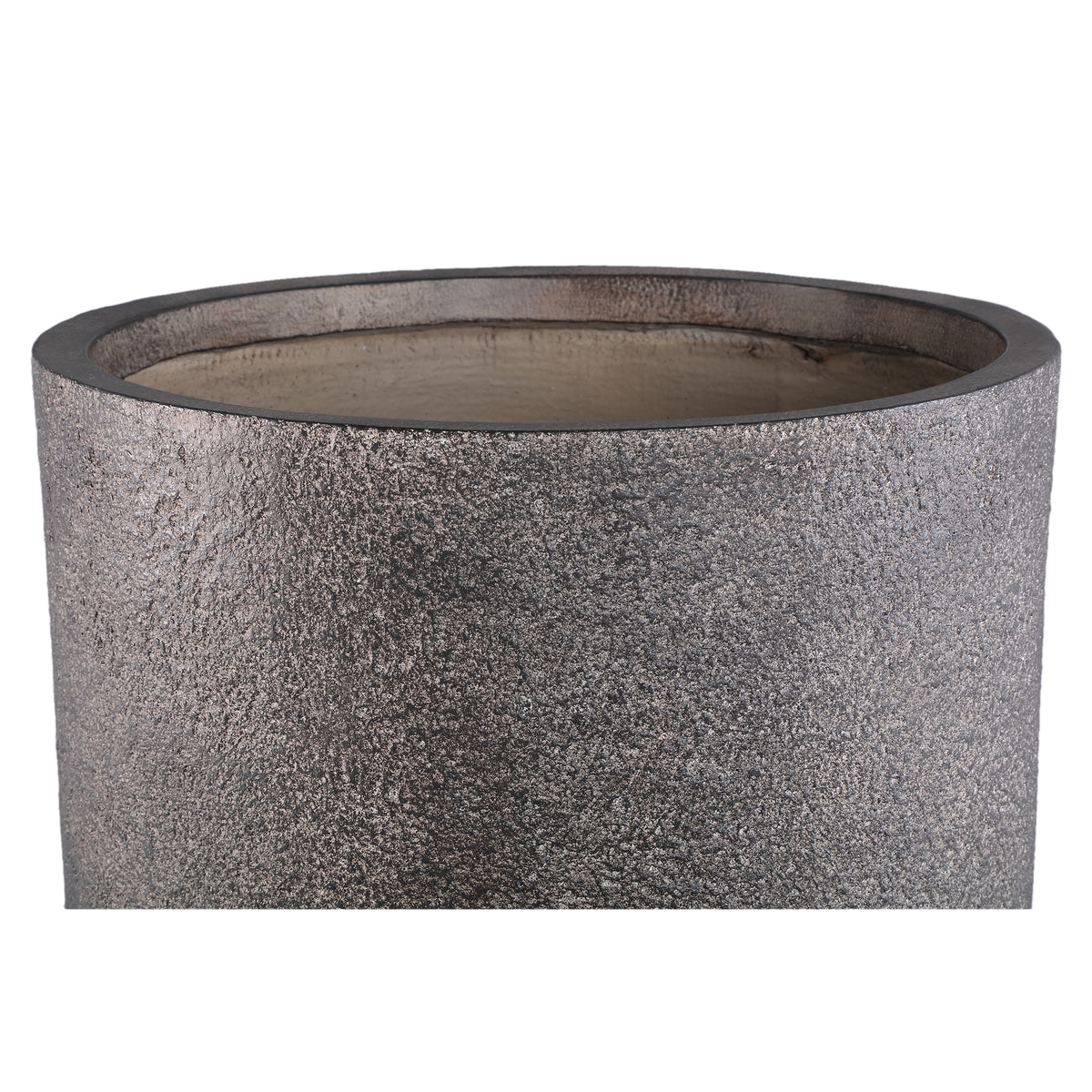 Joelle dark brown rough-textured round planter, tall