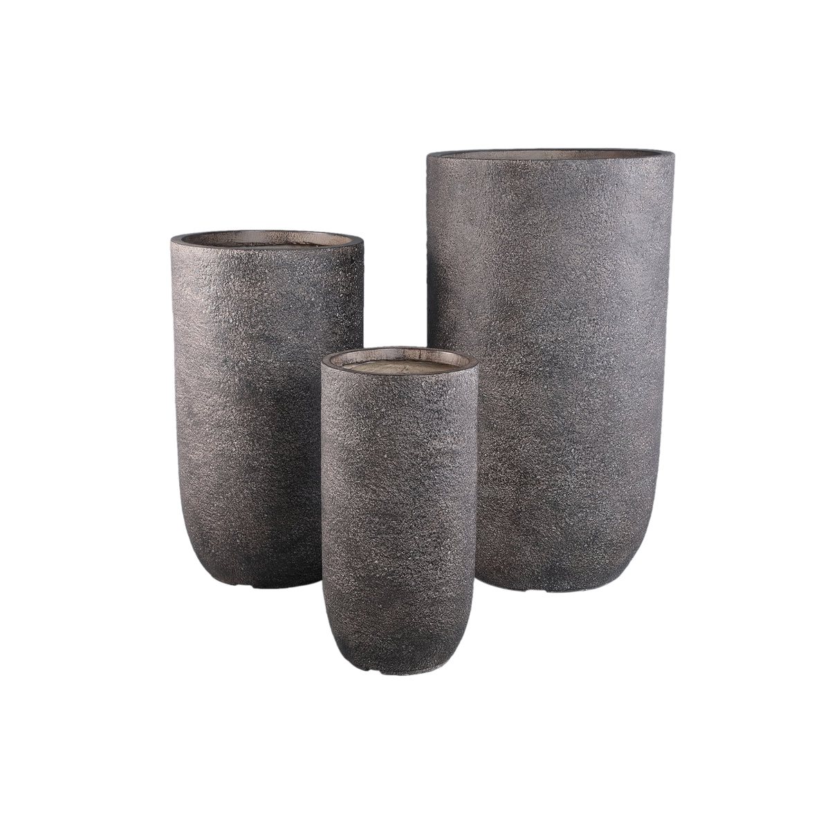 Joelle dark brown rough-textured round planter, tall