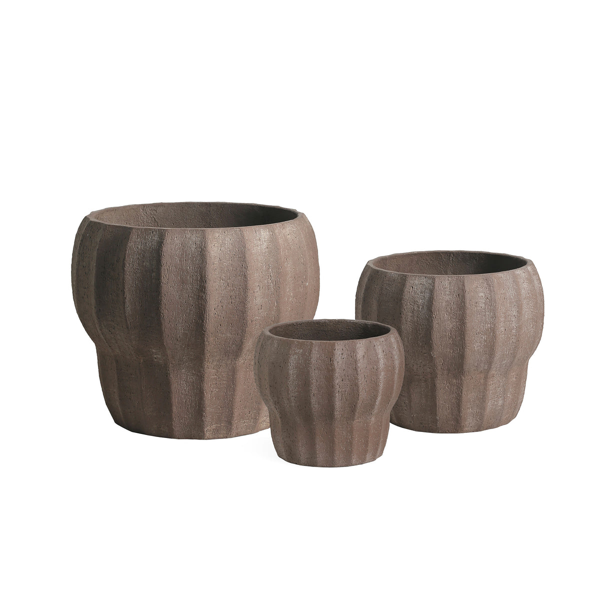 Kimbell brown ribbed concrete planter set