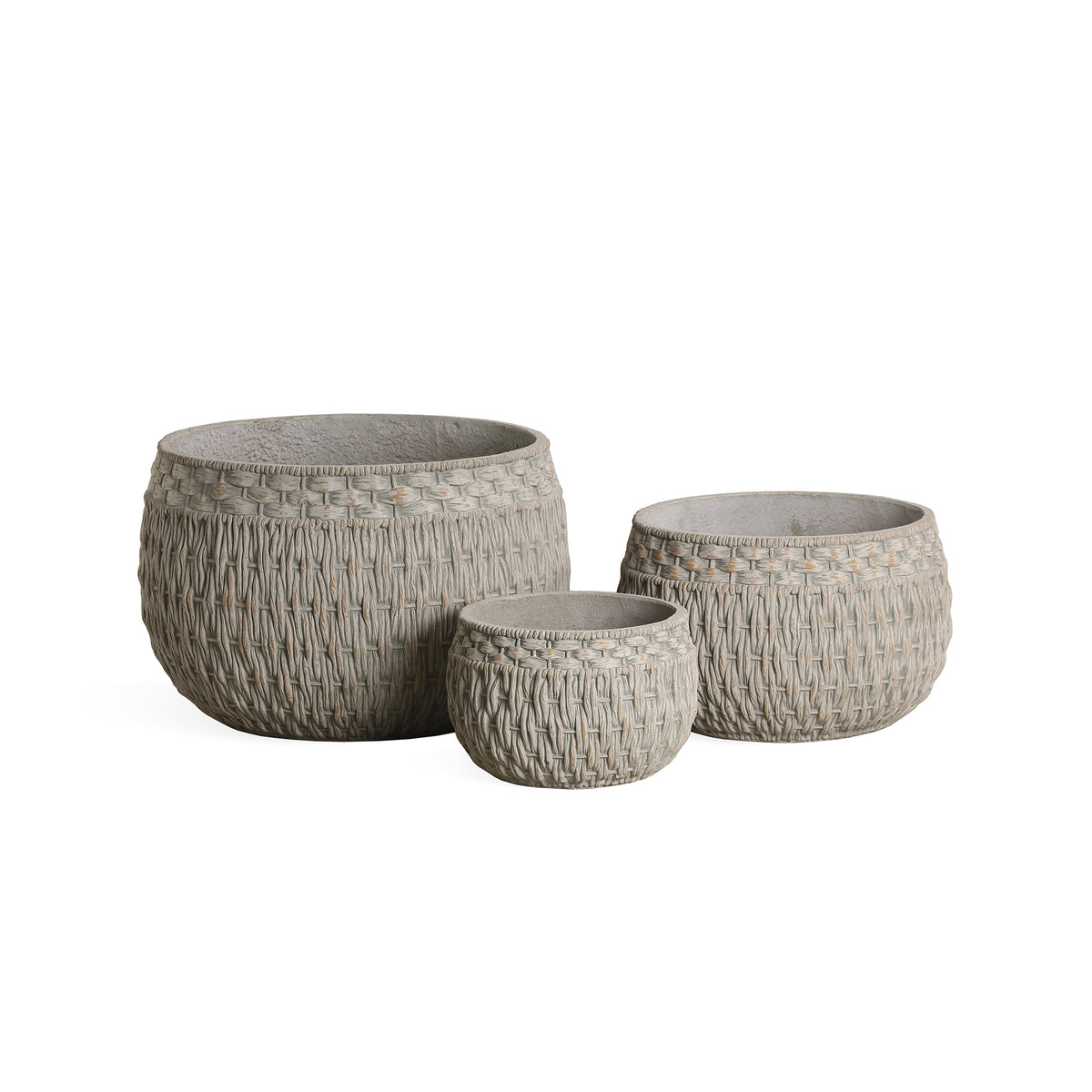 Cruse grey basket-look concrete planter, low