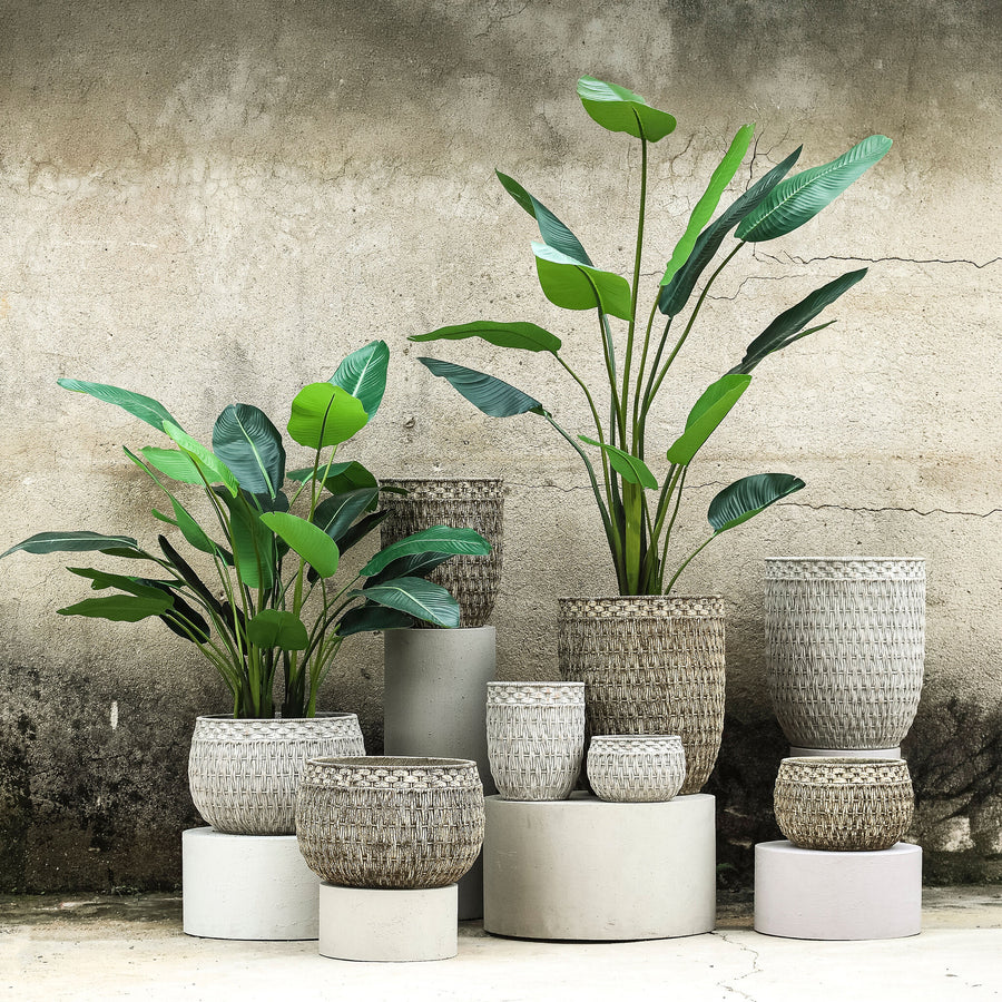 Cruse grey basket-look concrete planter, tall