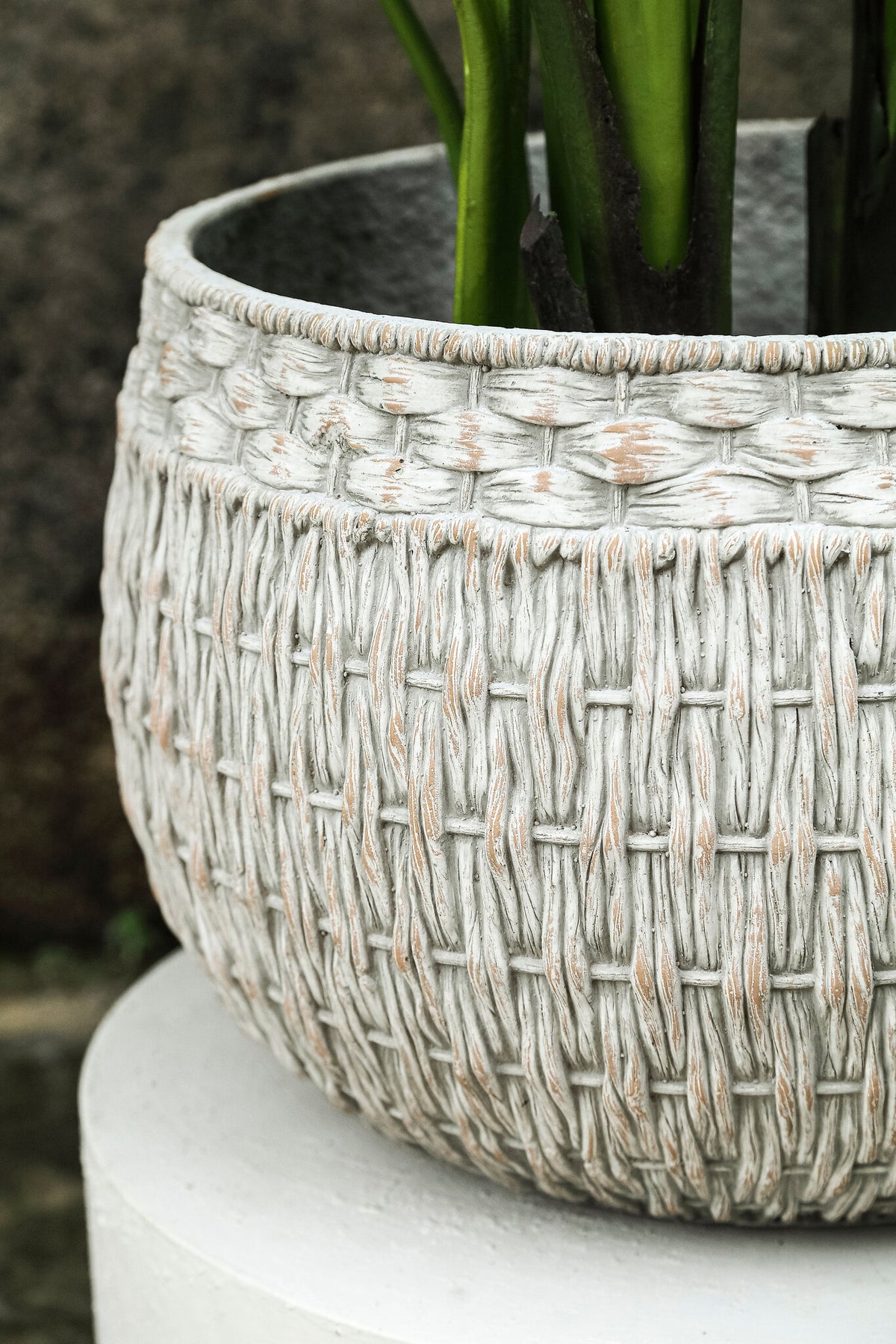 Cruse grey basket-look concrete planter, tall