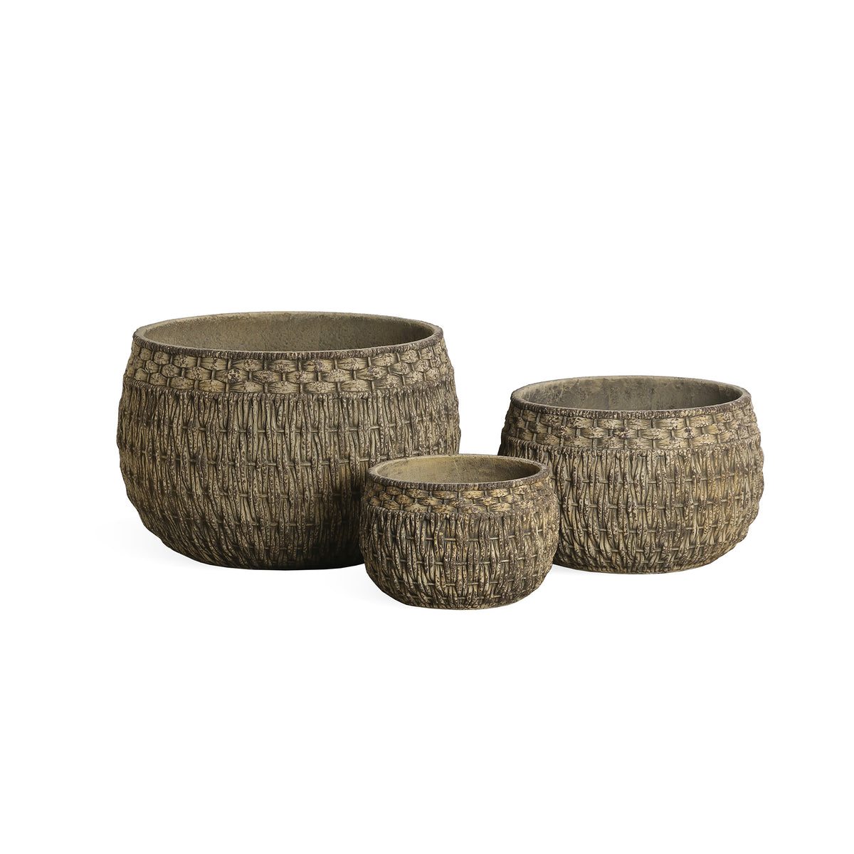 Cruse dark brown basket-look concrete planter, low