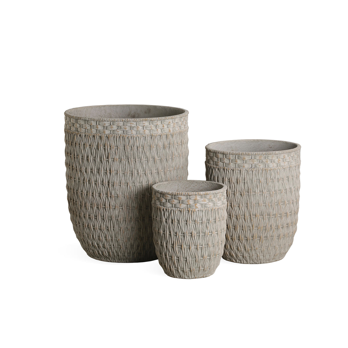Cruse grey basket-look concrete planter, tall