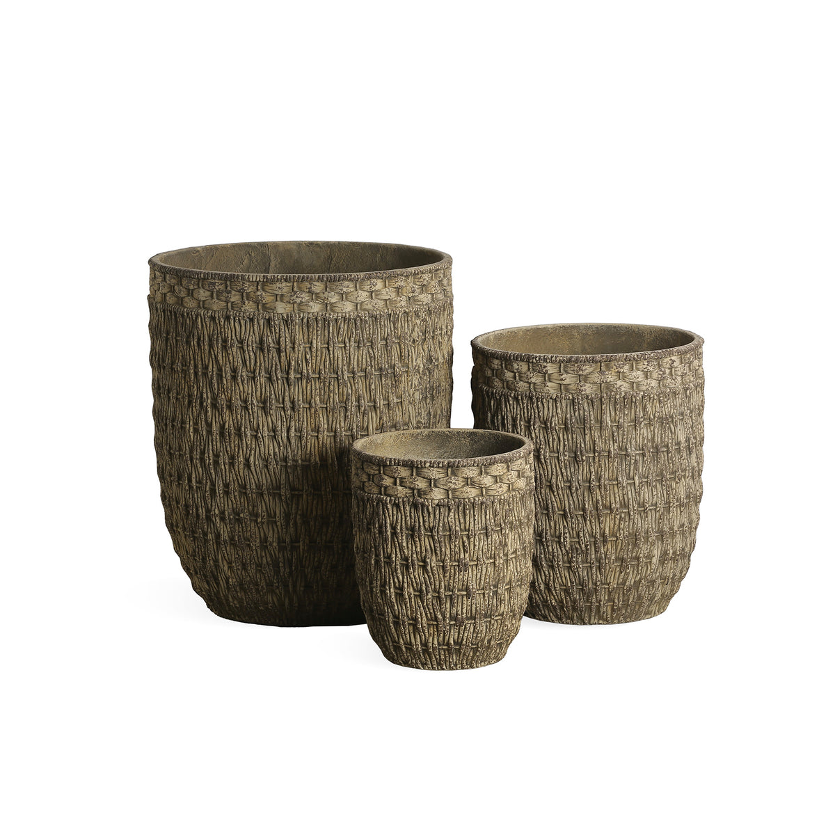 Cruse dark brown basket-look concrete planter, tall