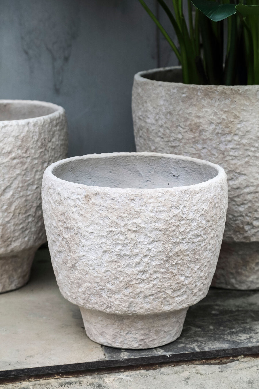 Marcio khaki lava-finish concrete planter set