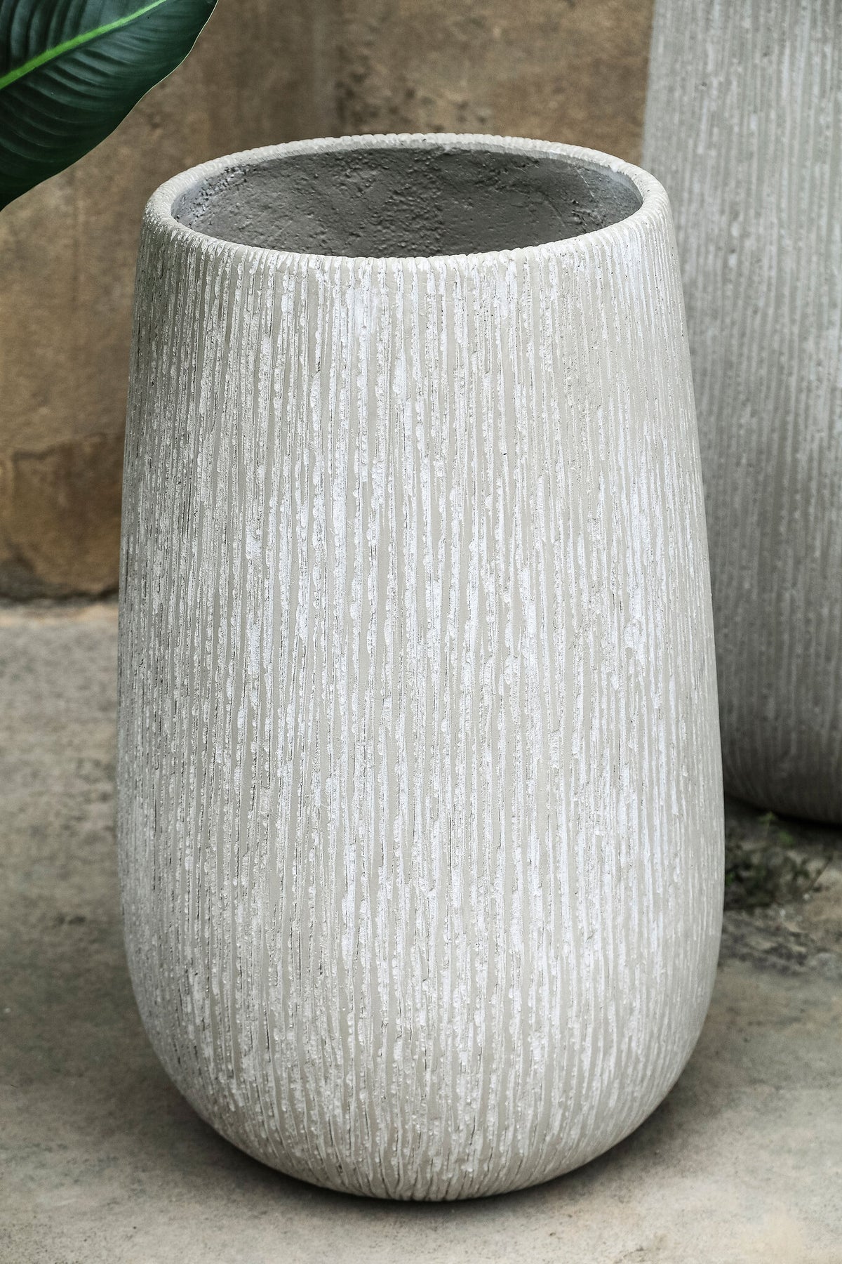 Spencel beige carved concrete planter, tall, small