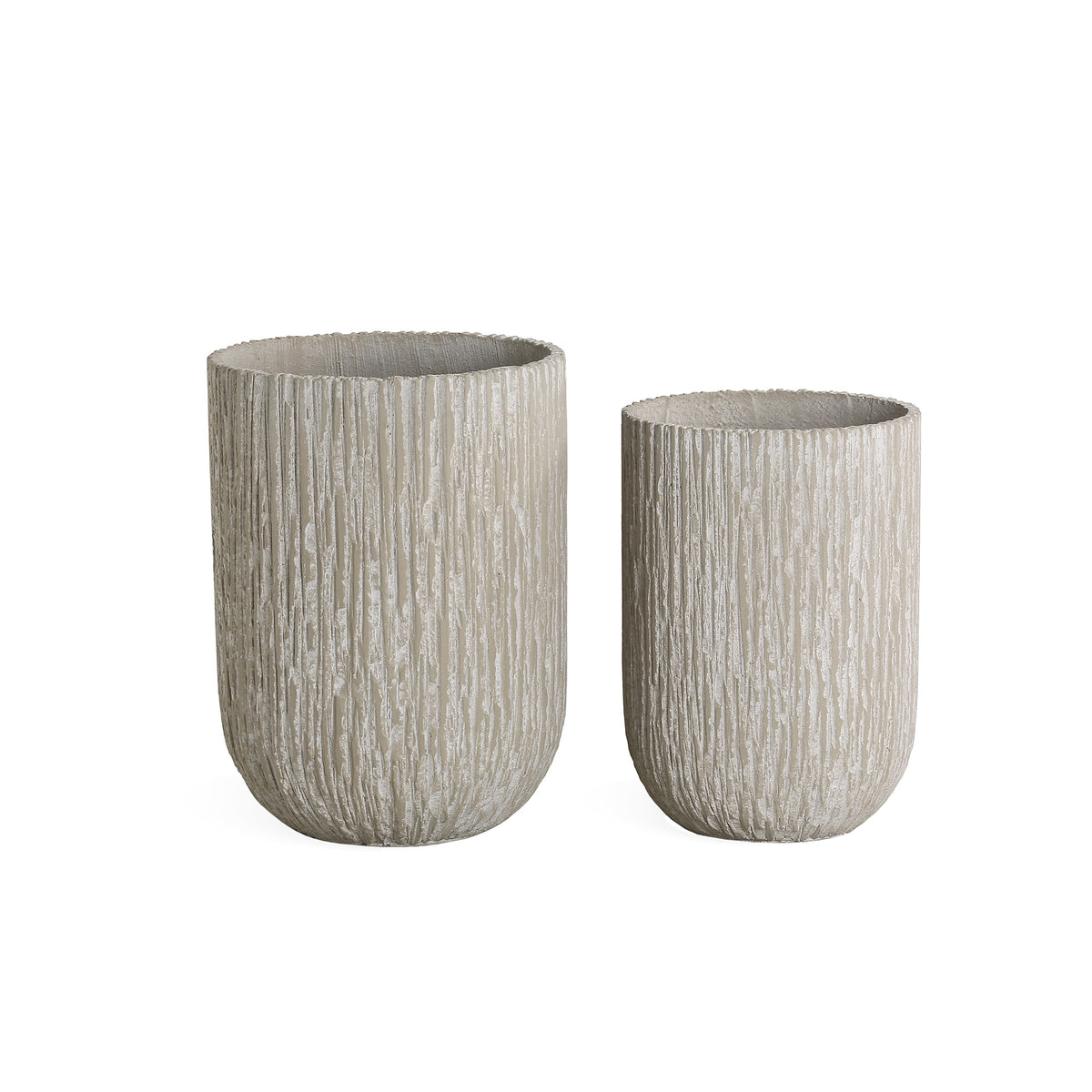 Spencel beige straight-sided carved concrete planter set