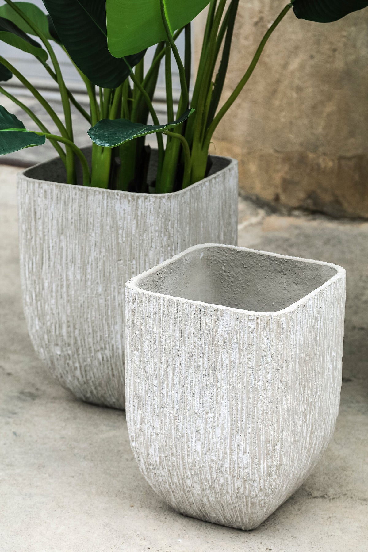 Spencel beige square carved concrete planter set