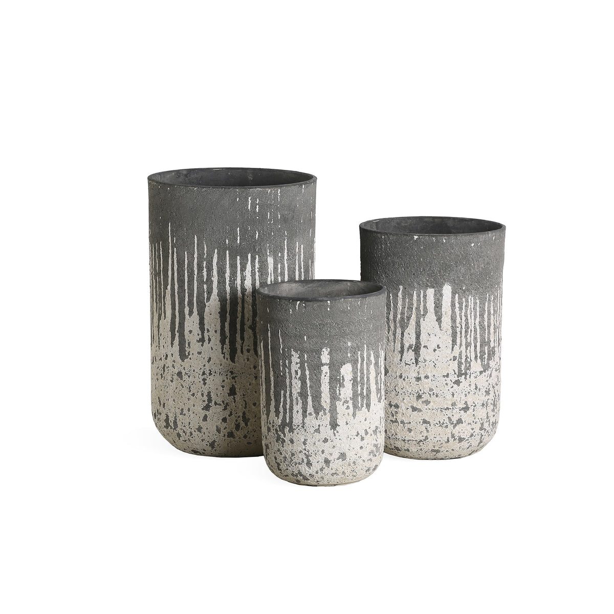 Lawton anthracite rough-textured concrete planter, tall, set