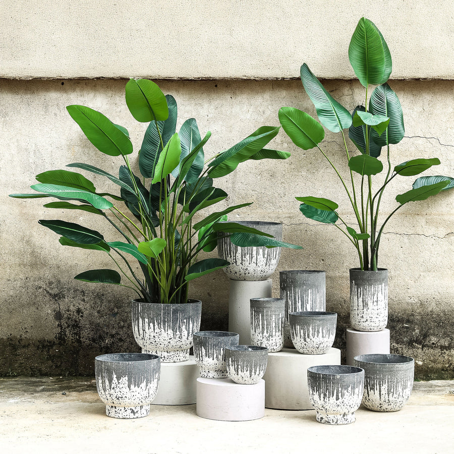 Lawton anthracite rough-textured concrete planter, low, set