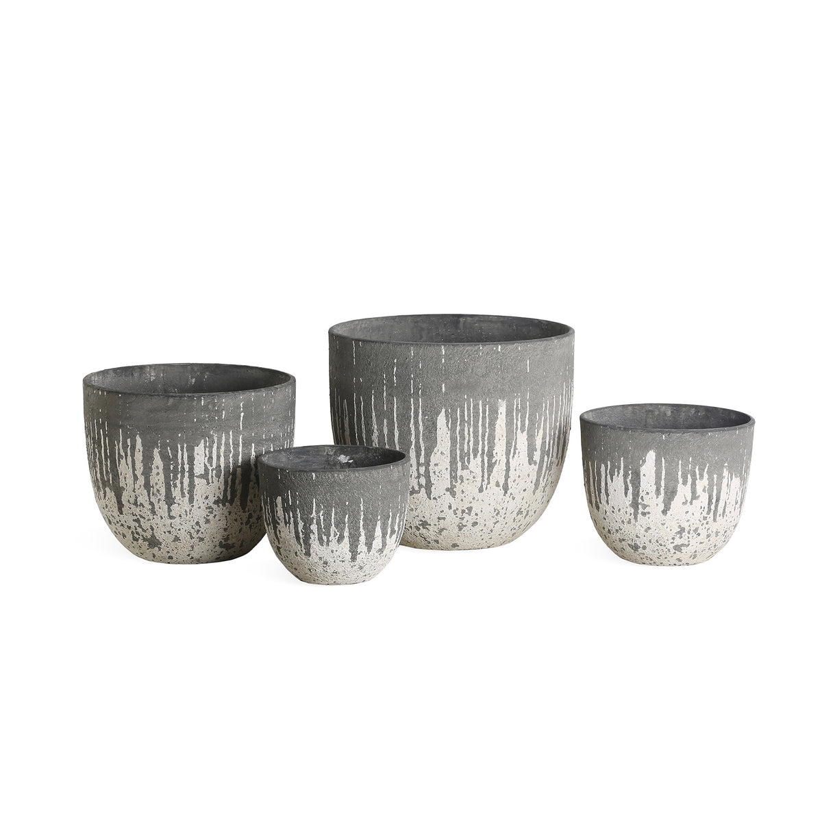 Lawton anthracite rough-textured concrete planter, low, set