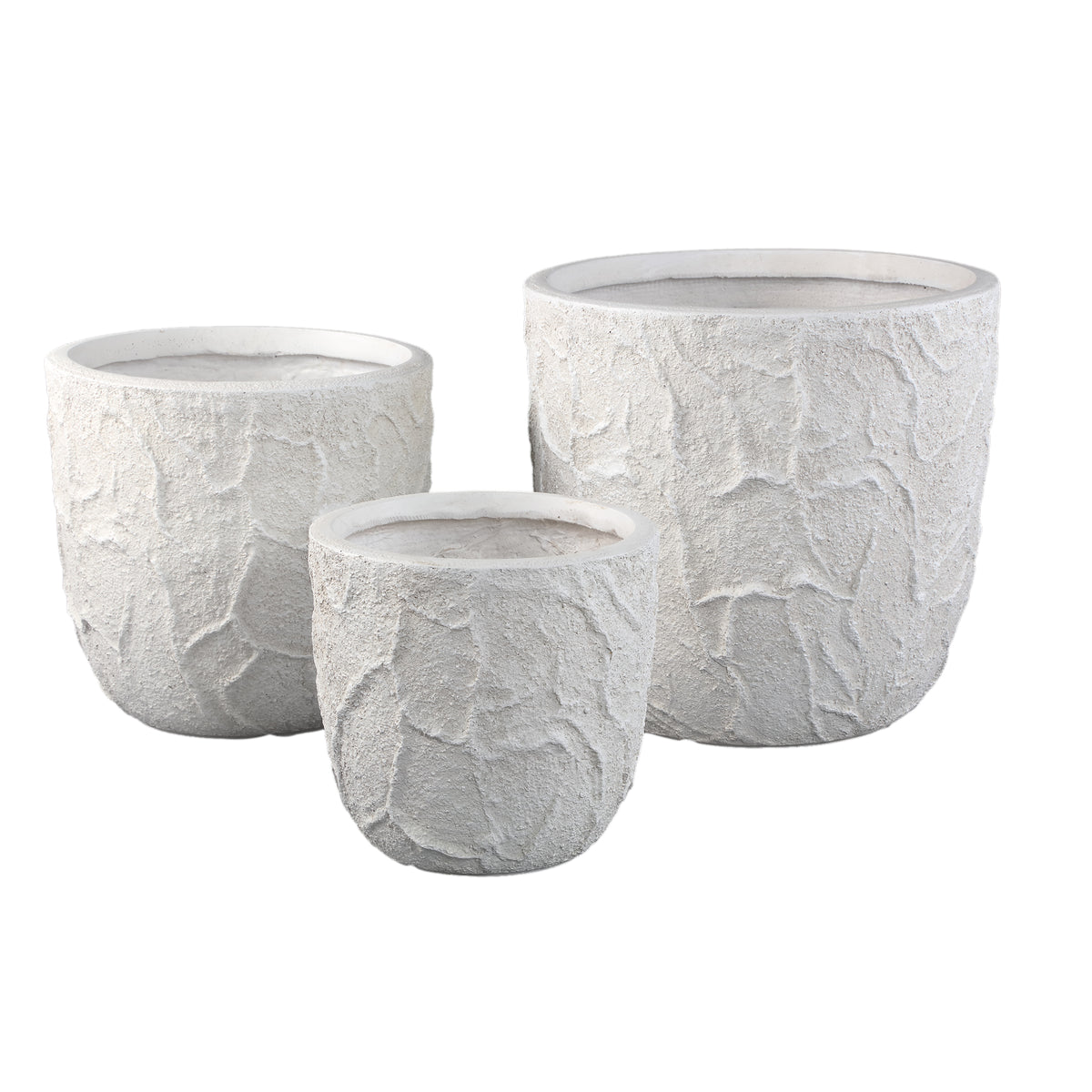 Beliz cream rough-structure concrete planter, low, set