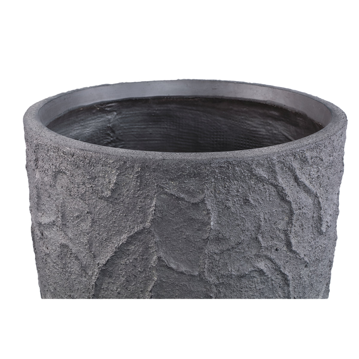 Beliz dark grey rough-structure concrete planter, low, set