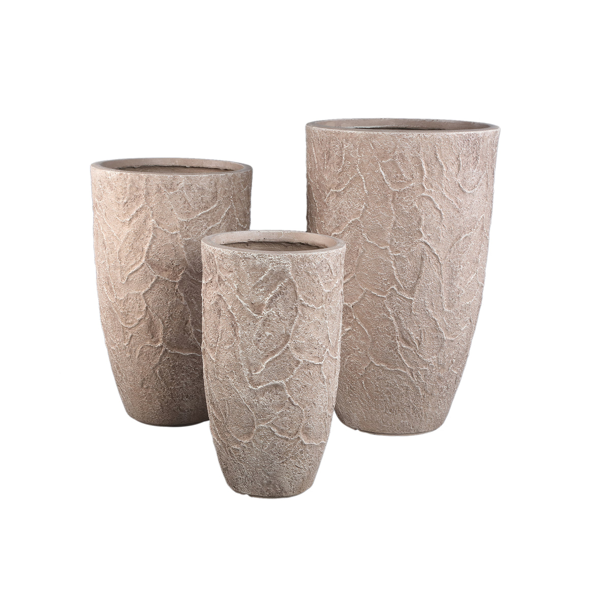 Beliz sand rough-structure concrete planter, high, set