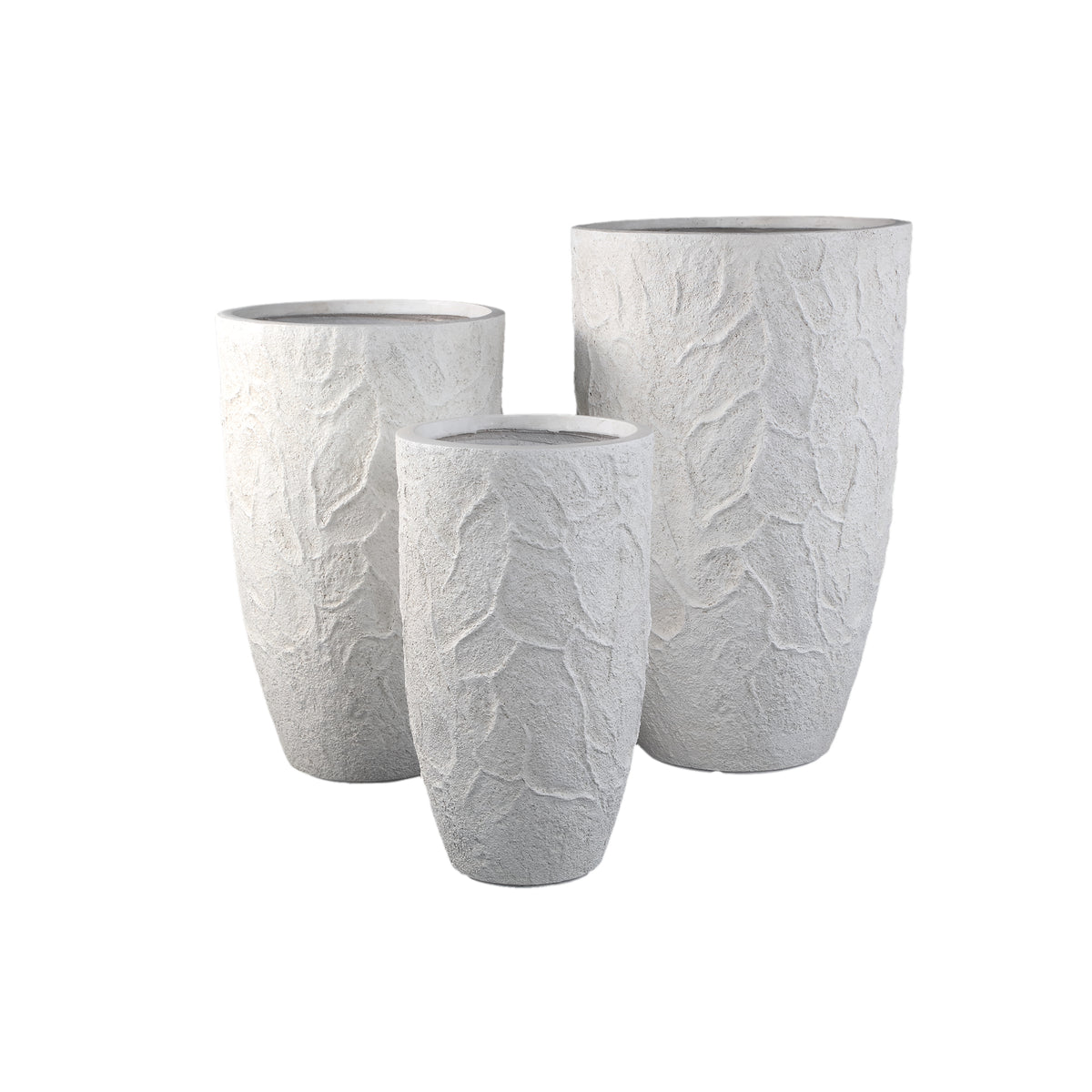 Beliz cream rough-structure concrete planter, high, set