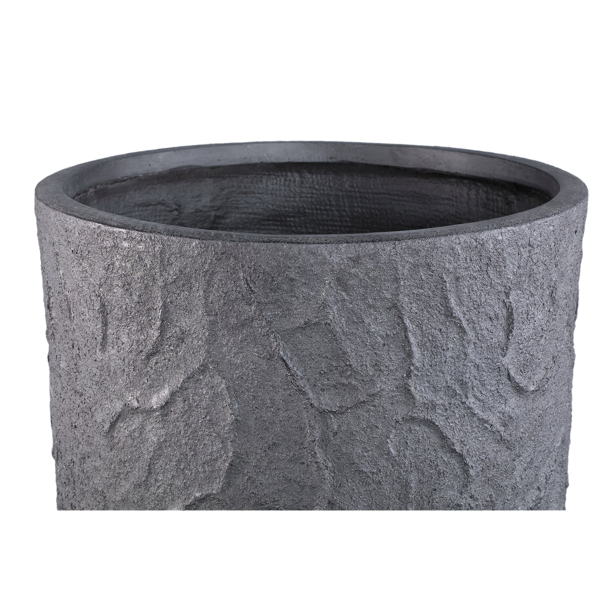 Beliz dark grey rough-structure concrete planter, high, set