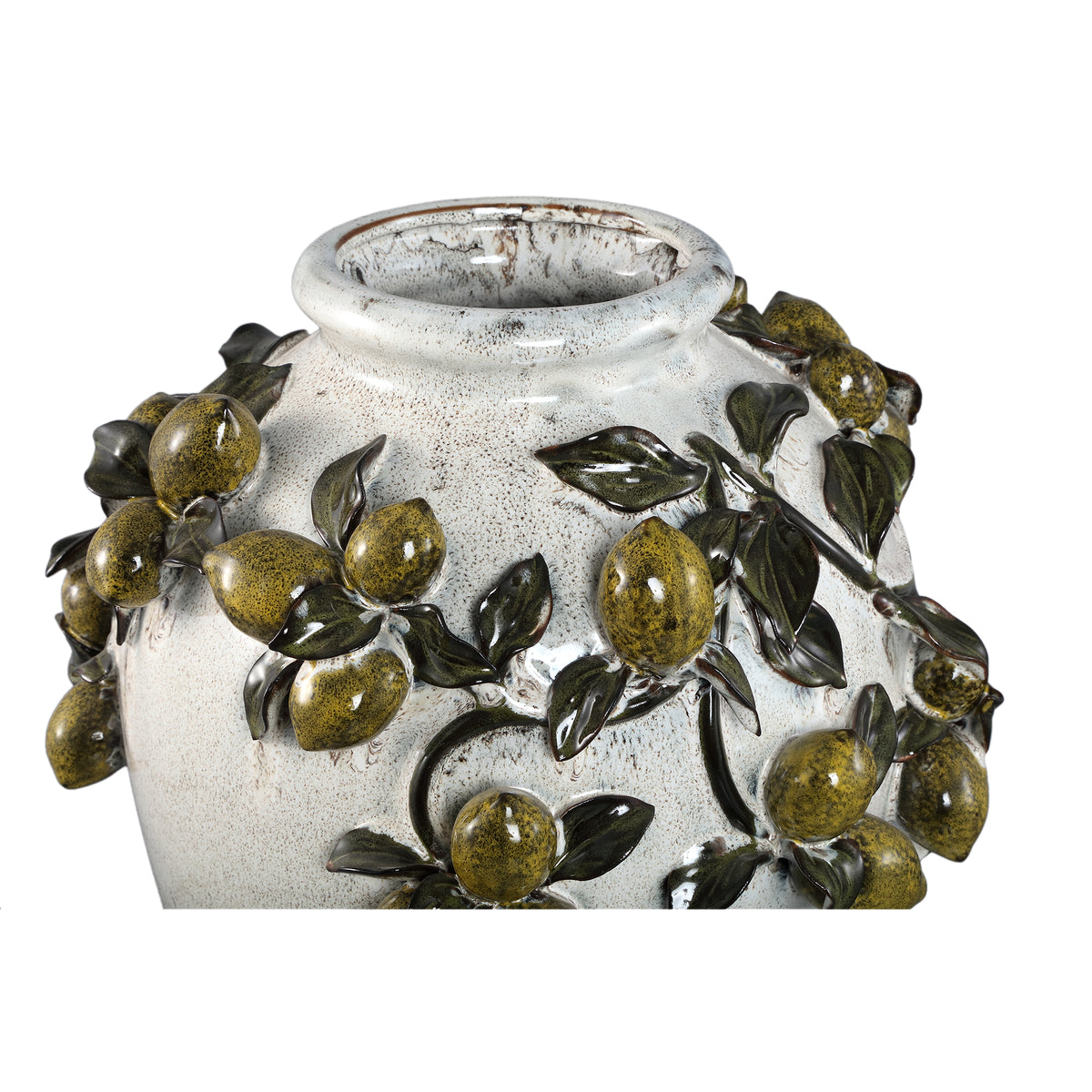 Pascha cream ceramic vase, rounded shape with a lemon motif