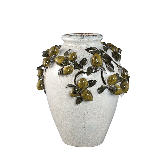 Pascha cream ceramic vase, rounded shape with a lemon motif