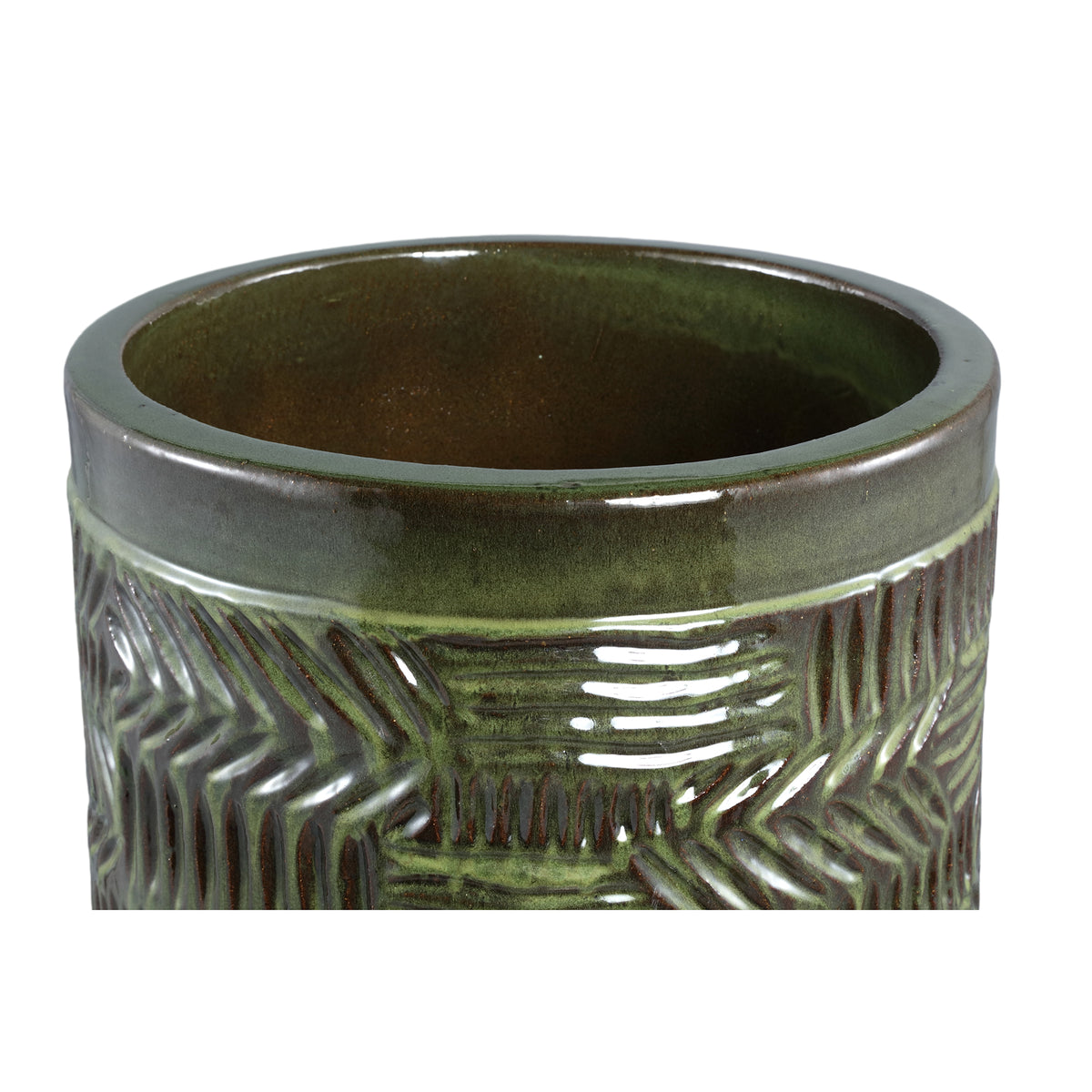 Nikko dark green ceramic planter, high