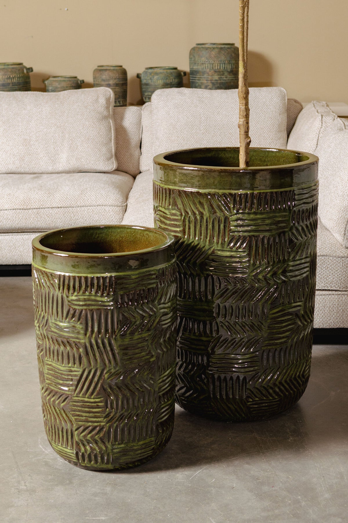 Nikko dark green ceramic planter, high