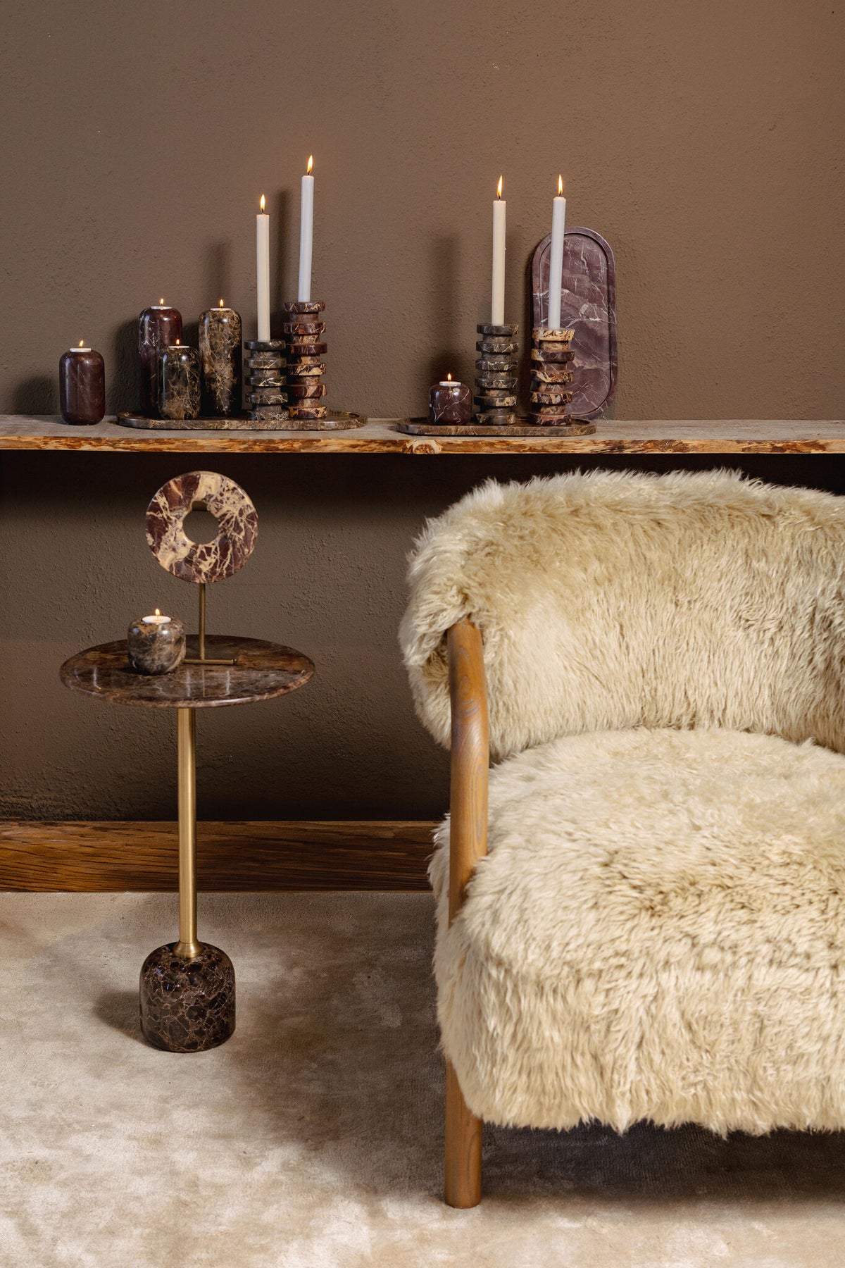 Jari dark brown marble side table with ball base