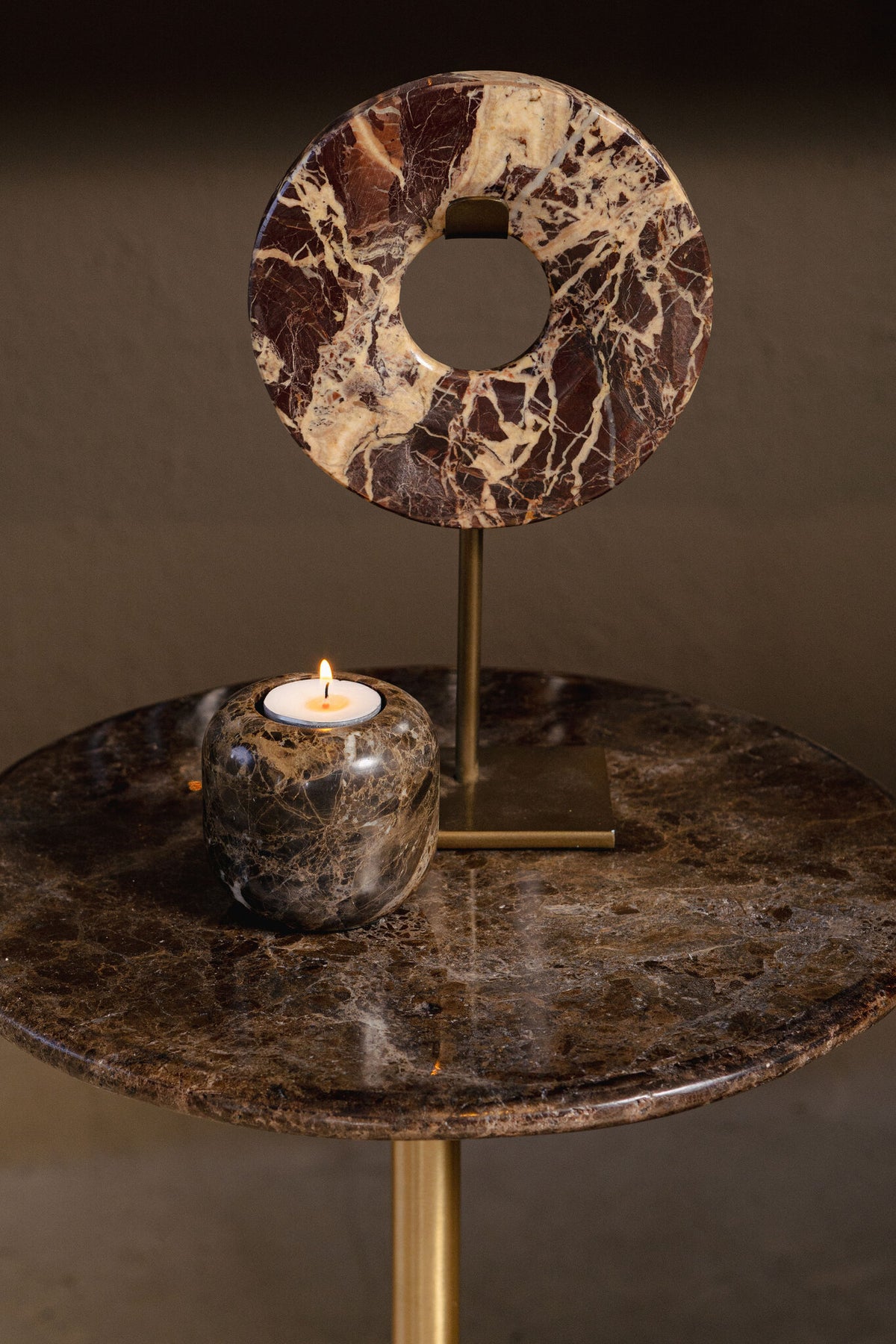 Jari dark brown marble side table with ball base
