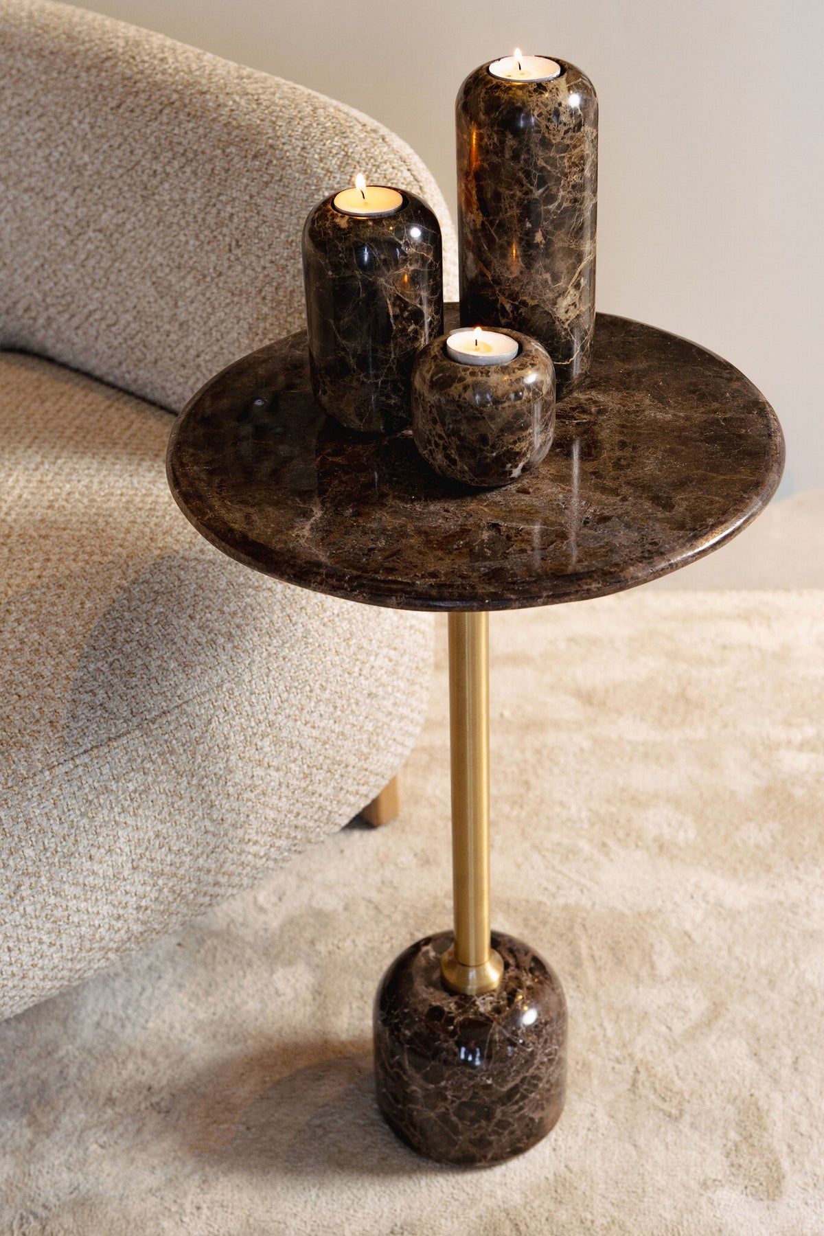 Jari dark brown marble side table with ball base