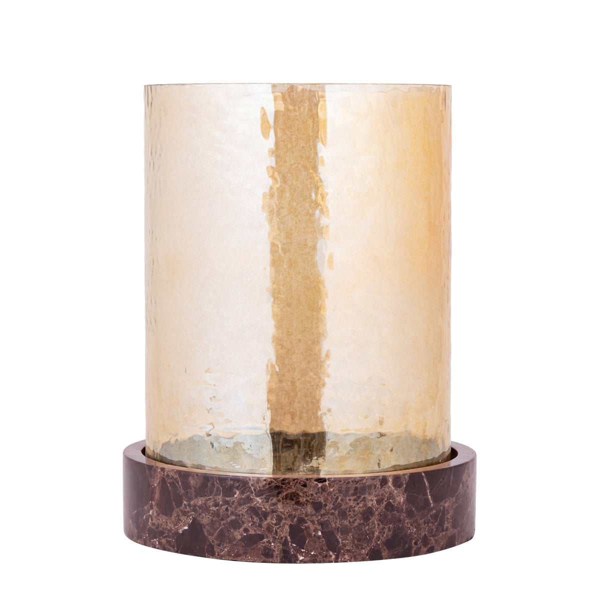 Hailiey burgundy marble hurricane lantern with glass, large