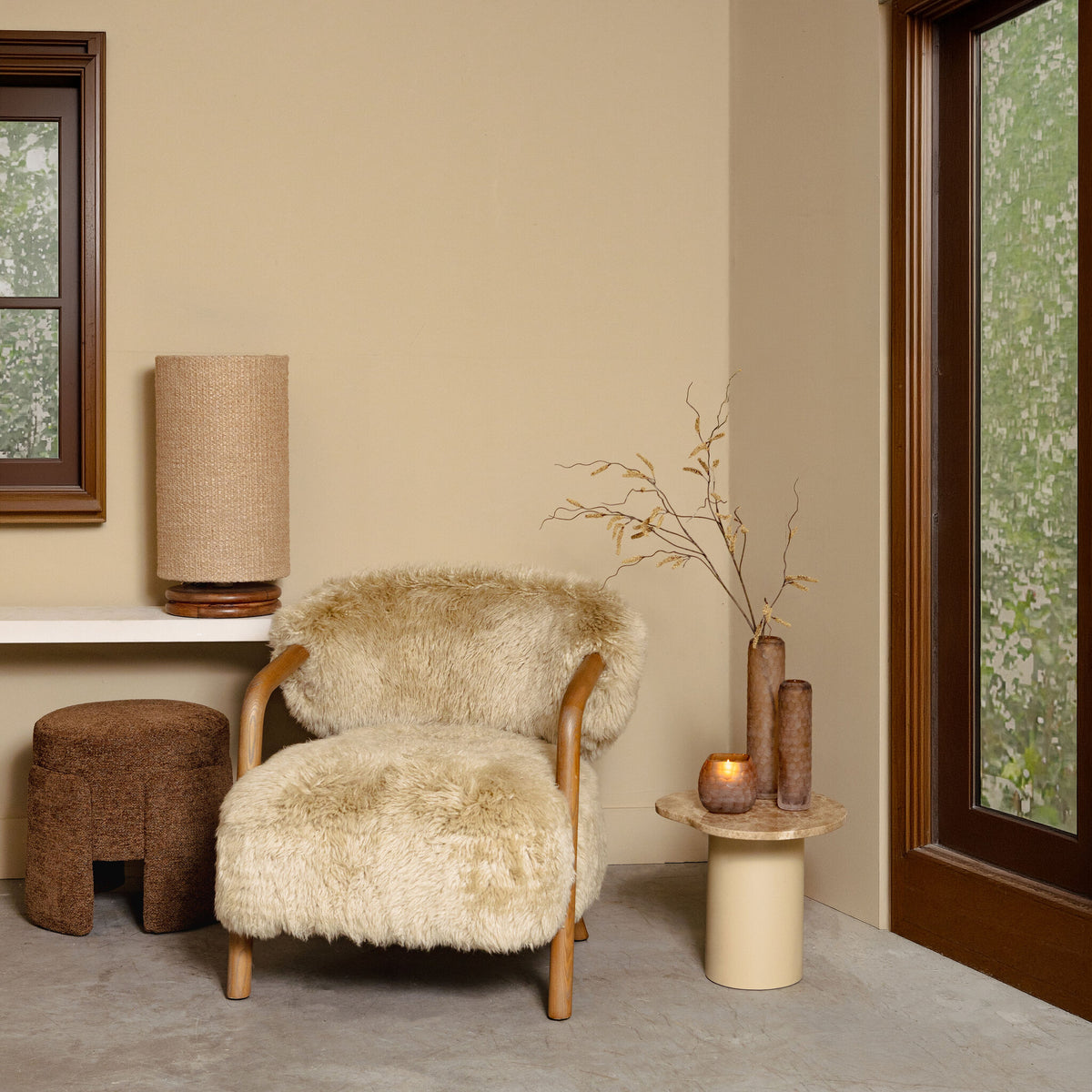Devi taupe table lamp, wooden base