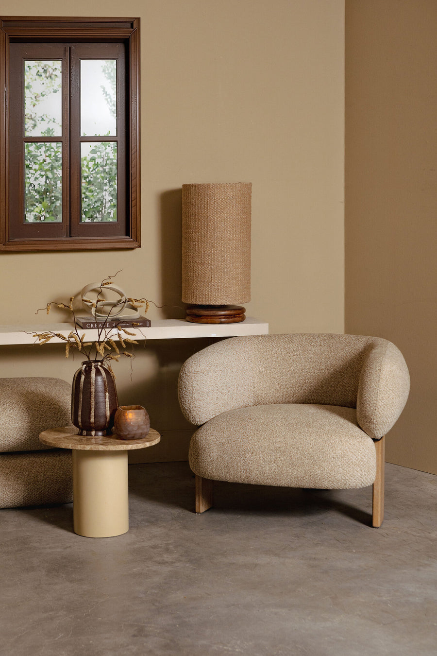 Devi taupe table lamp, wooden base