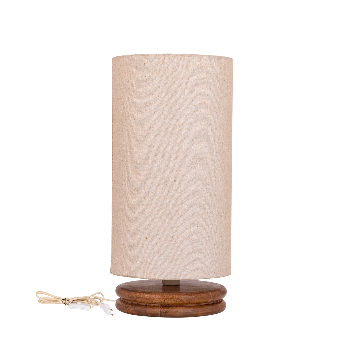 Devi natural table lamp, wooden base with a linen shade