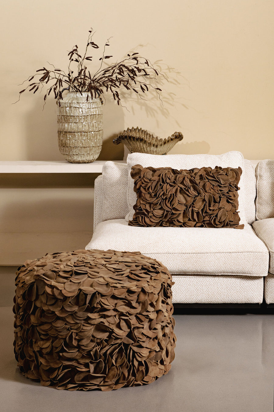Nevo brown suede pouffe