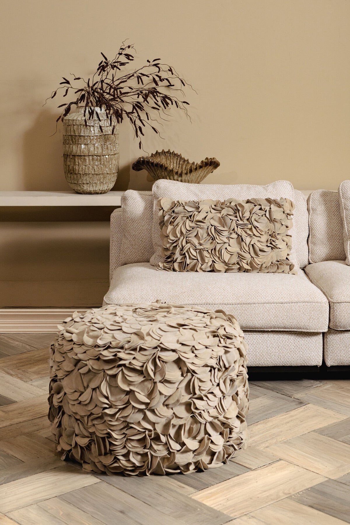 Nevo cream suede pouffe