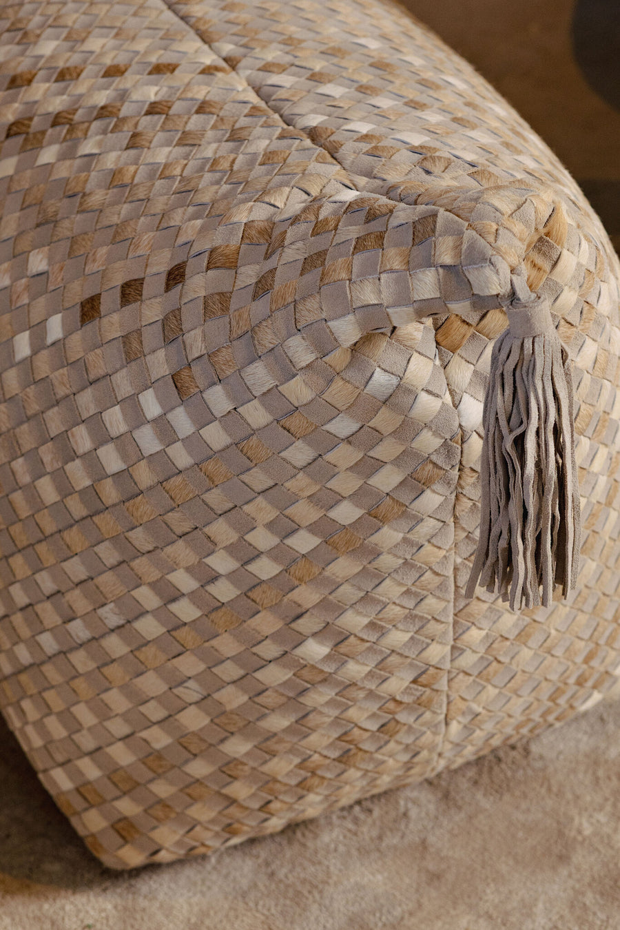 Sim grey suede and cowhide leather boat-shaped pouf