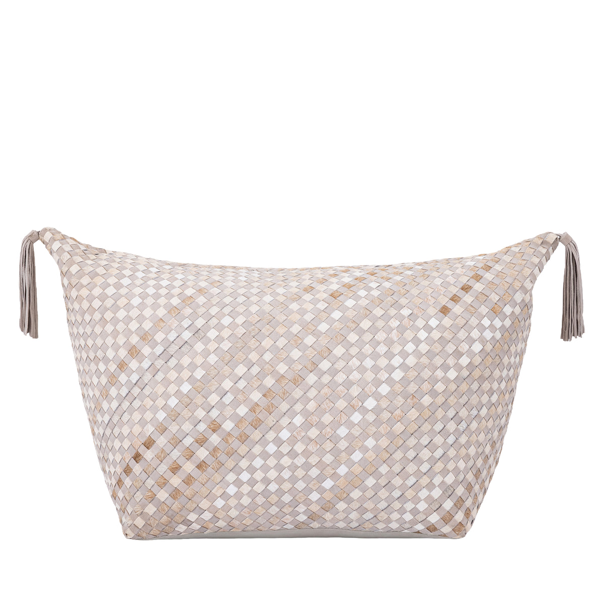 Sim grey suede and cowhide leather boat-shaped pouf