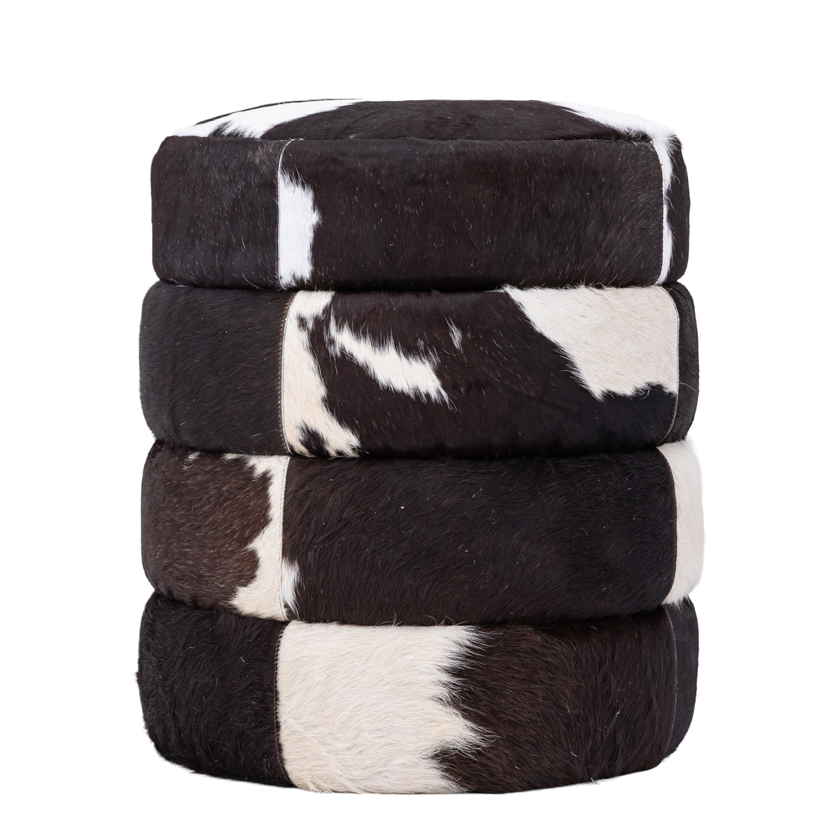 Royan dark brown cowhide storage pouffe, round
