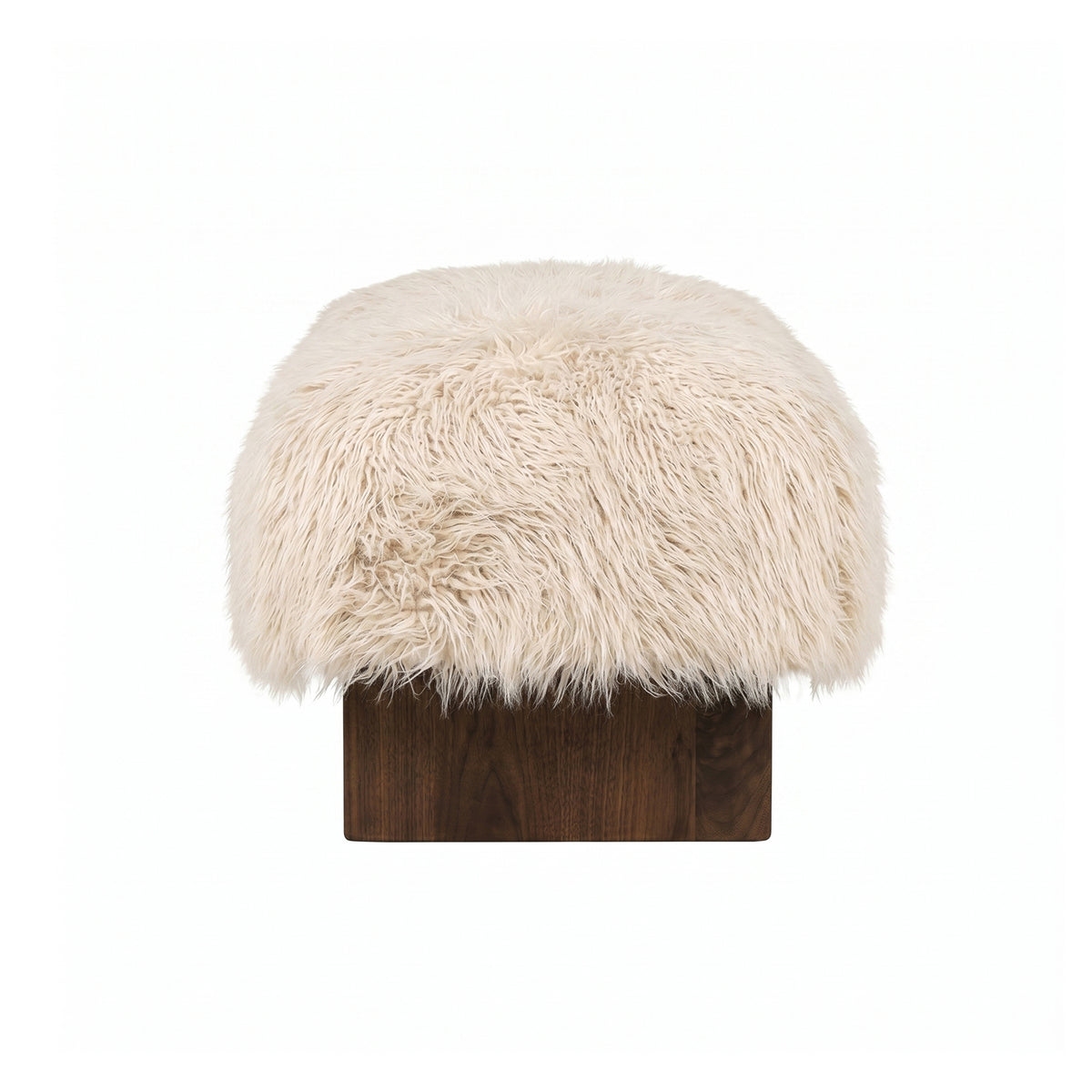 Hair cream fabric bench with wooden legs, small