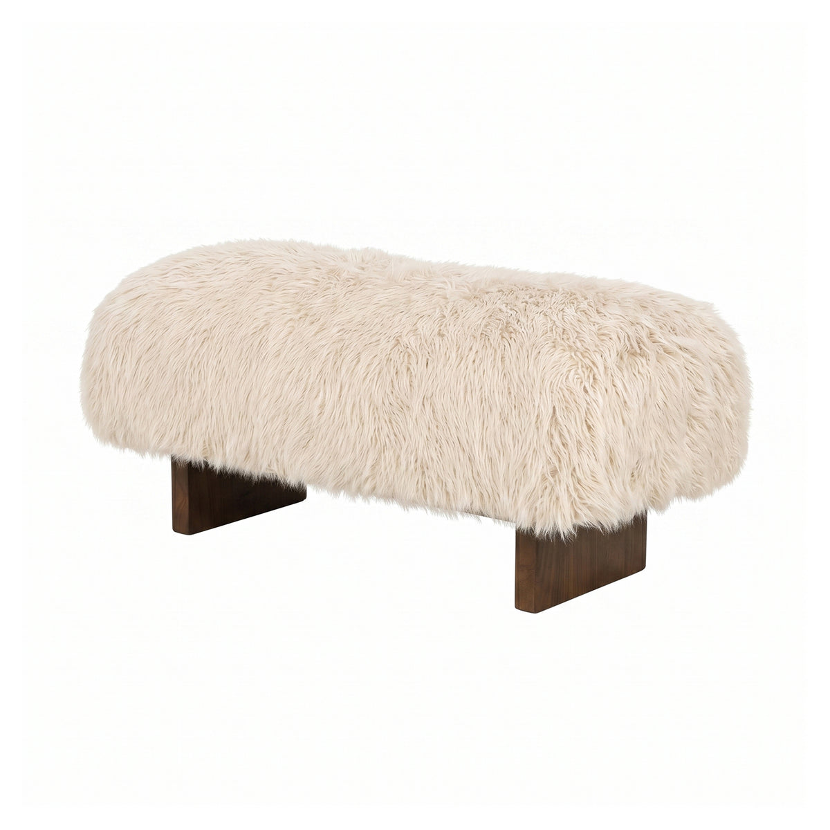 Hair cream fabric bench with wooden legs, small