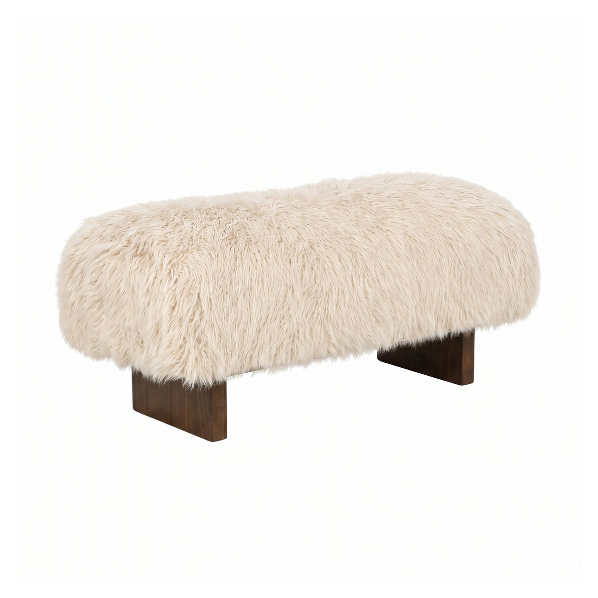 Hair cream fabric bench with wooden legs, small