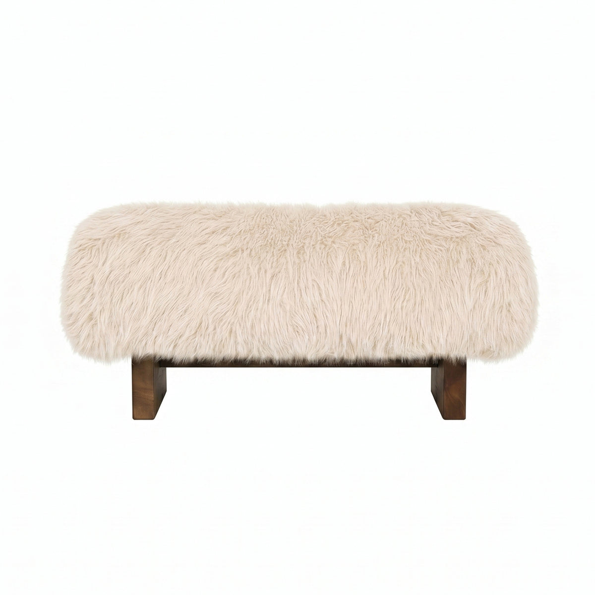 Hair cream fabric bench with wooden legs, small