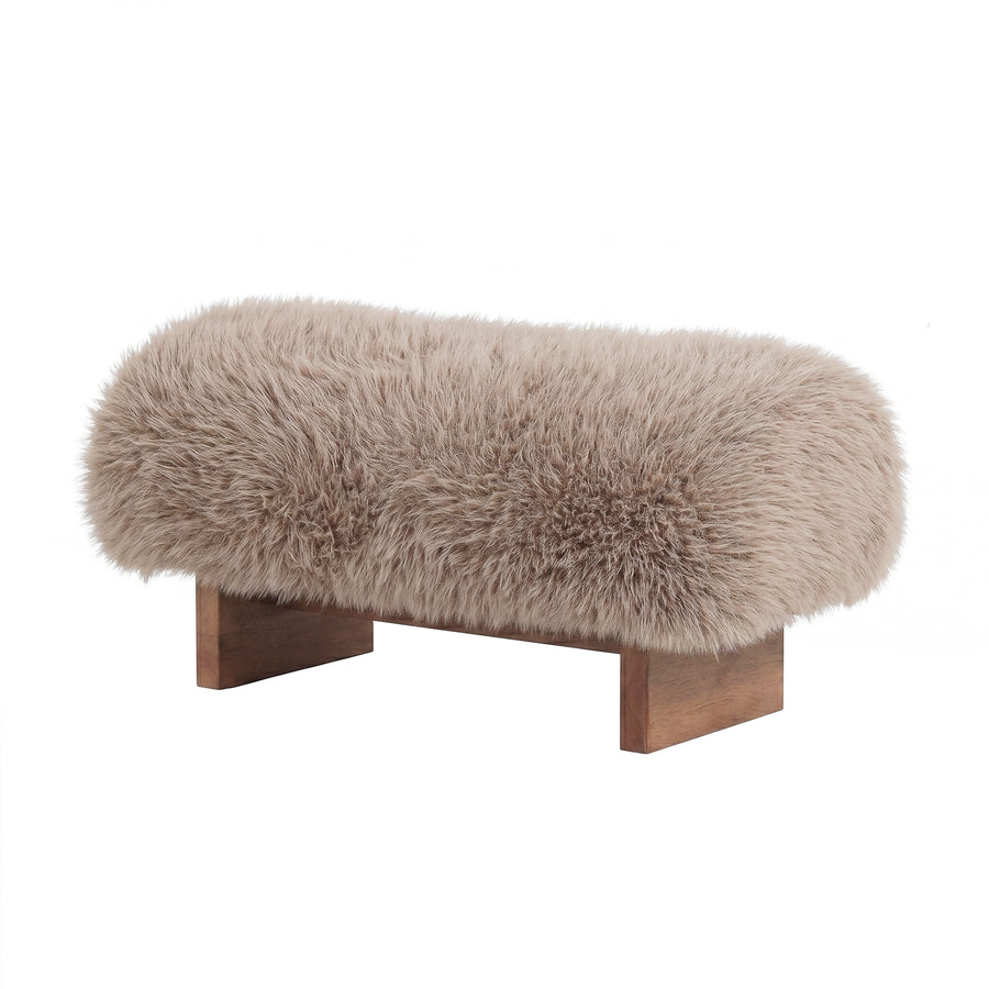 Hair brown fabric bench with wooden legs, small