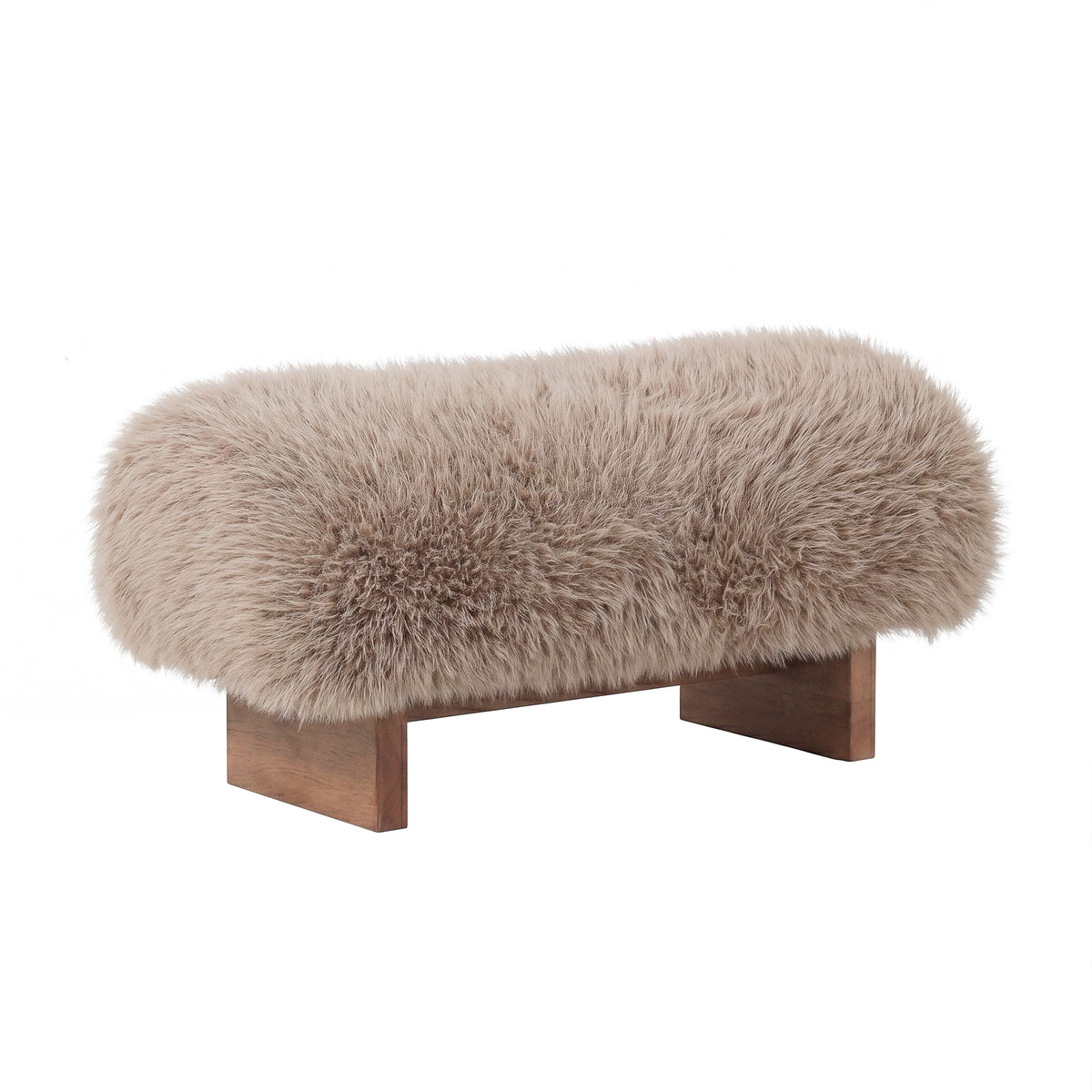 Hair brown fabric bench with wooden legs, small
