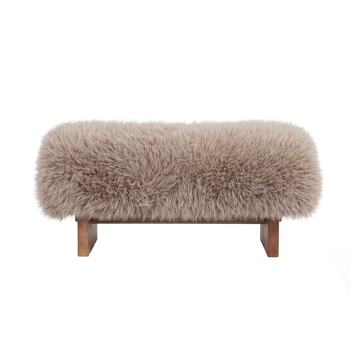Hair brown fabric bench with wooden legs, small