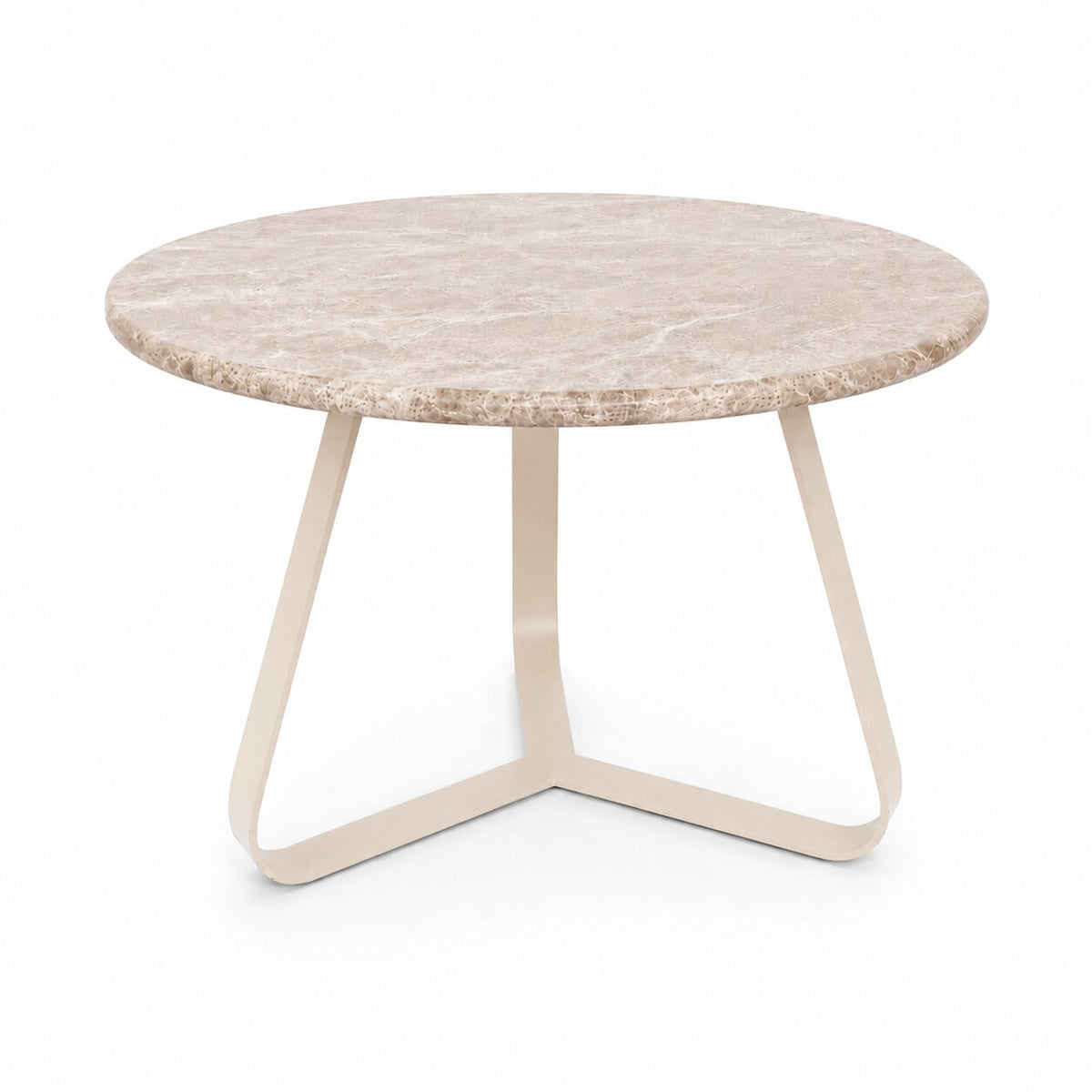 Kae beige marble coffee table with iron legs, round, small