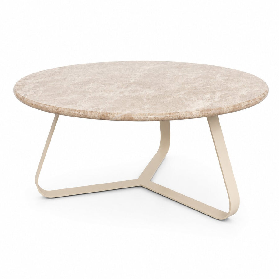 Kae beige marble round coffee table with iron legs
